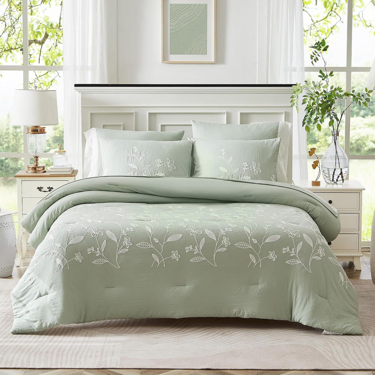 🌿 Boho Farmhouse Embroidered Comforter Set | 7-Piece Cozy Western Bedding Collection 🤎✨