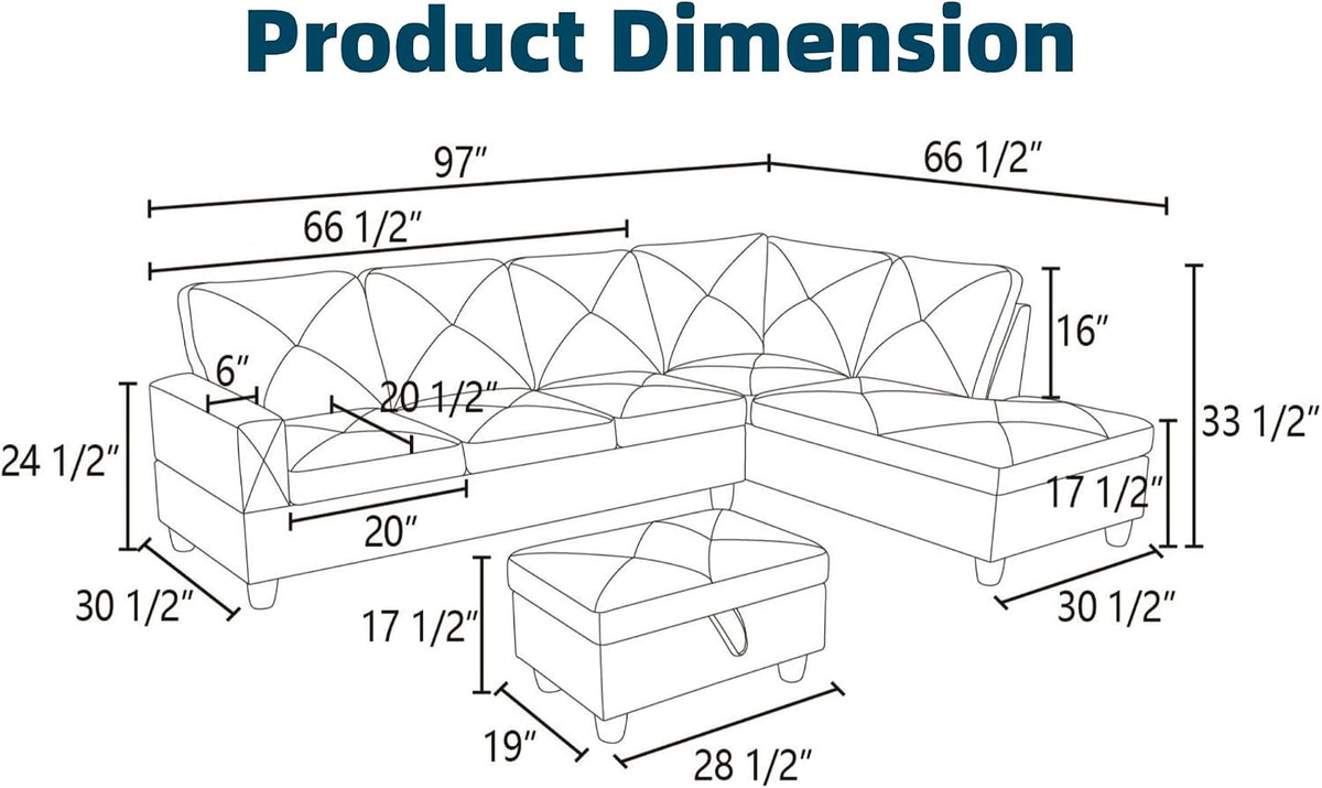 🛋️ Modern Modular L-Shaped Sectional Sofa | 4-Seat Couch with Chaise & Storage Ottoman for Cozy Living ✨🏡