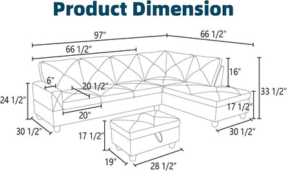 🛋️ Modern Modular L-Shaped Sectional Sofa | 4-Seat Couch with Chaise & Storage Ottoman for Cozy Living ✨🏡