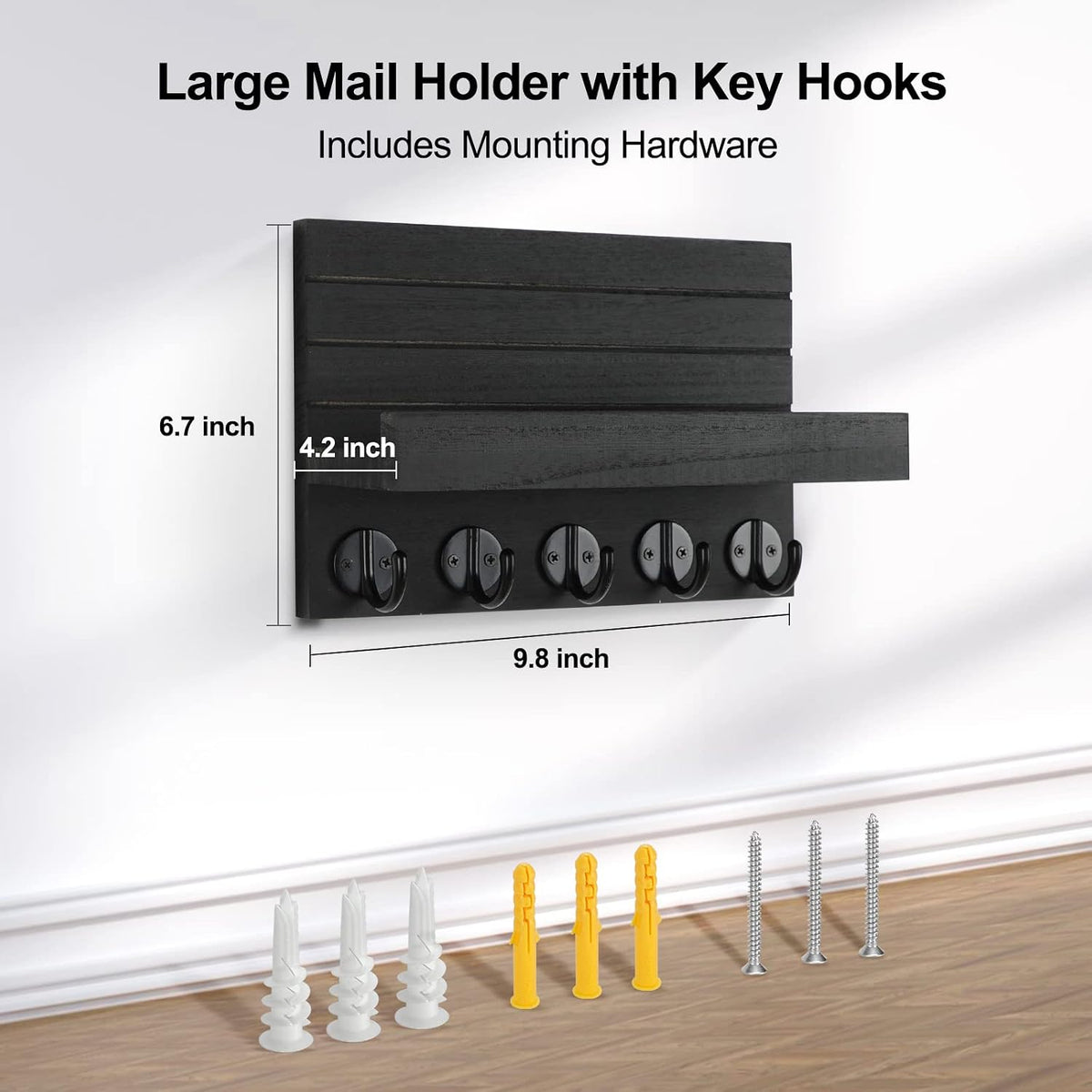 🗝️ Rustic Wood Wall Key & Mail Organizer with Shelf | 5-Hook Entryway Storage Rack for Keys, Bags & Coats 🌿