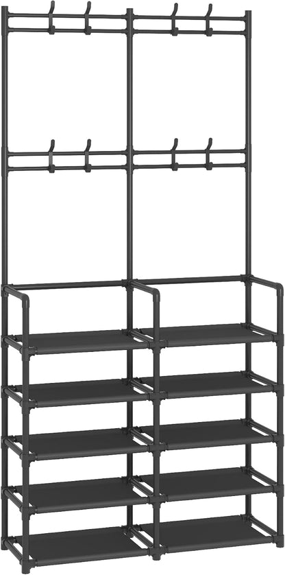 🏡 5-Tier Entryway Coat & Shoe Rack with 8 Hooks | Space-Saving Hall Tree Organizer for Shoes, Bags & Coats ✨