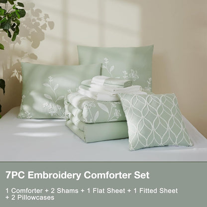 🌿 Boho Farmhouse Embroidered Comforter Set | 7-Piece Cozy Western Bedding Collection 🤎✨