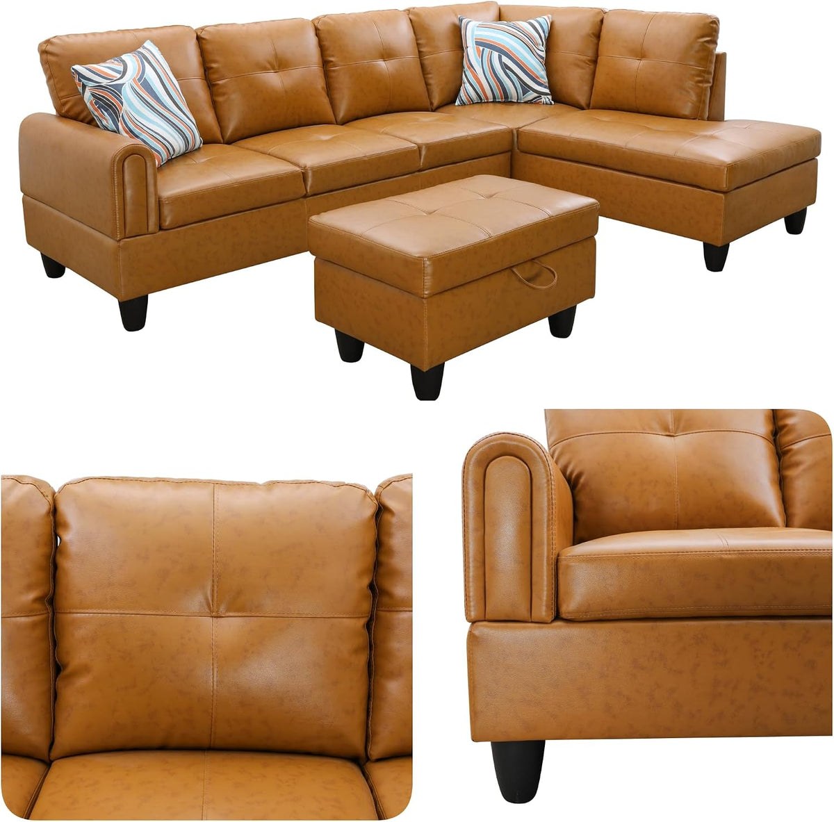 🛋️ Modern Modular L-Shaped Sectional Sofa | 4-Seat Couch with Chaise & Storage Ottoman for Cozy Living ✨🏡