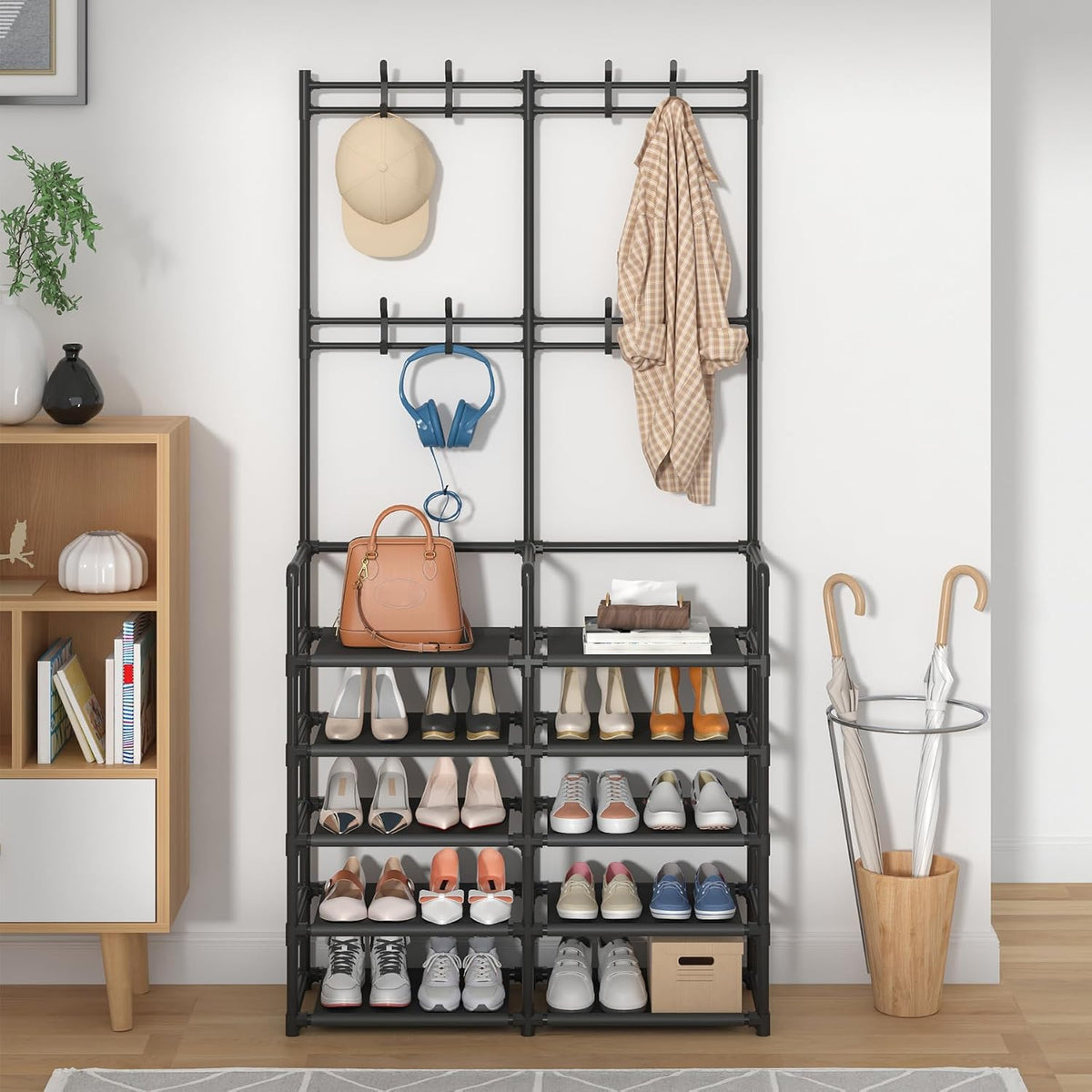 🏡 5-Tier Entryway Coat & Shoe Rack with 8 Hooks | Space-Saving Hall Tree Organizer for Shoes, Bags & Coats ✨