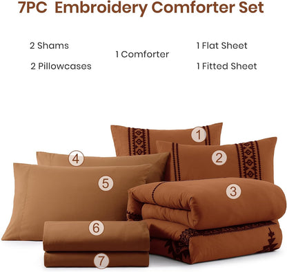 🤎 Boho Farmhouse Embroidered Comforter Set | 7-Piece Cozy Western Bedding Collection 🌿✨