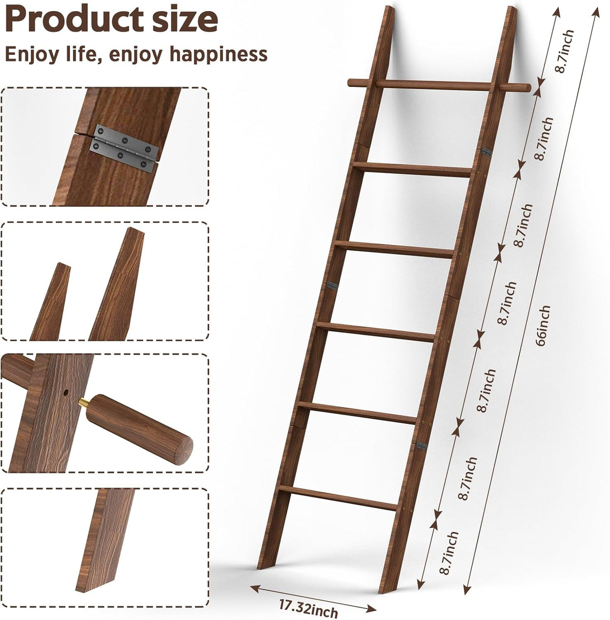 🪵 Rustic 6-Tier Wooden Blanket Ladder with 5 Removable Hooks | Farmhouse Towel, Quilt & Throw Display Rack for Cozy Home Decor 🌿