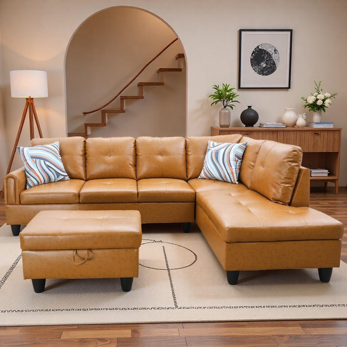 🛋️ Modern Modular L-Shaped Sectional Sofa | 4-Seat Couch with Chaise & Storage Ottoman for Cozy Living ✨🏡