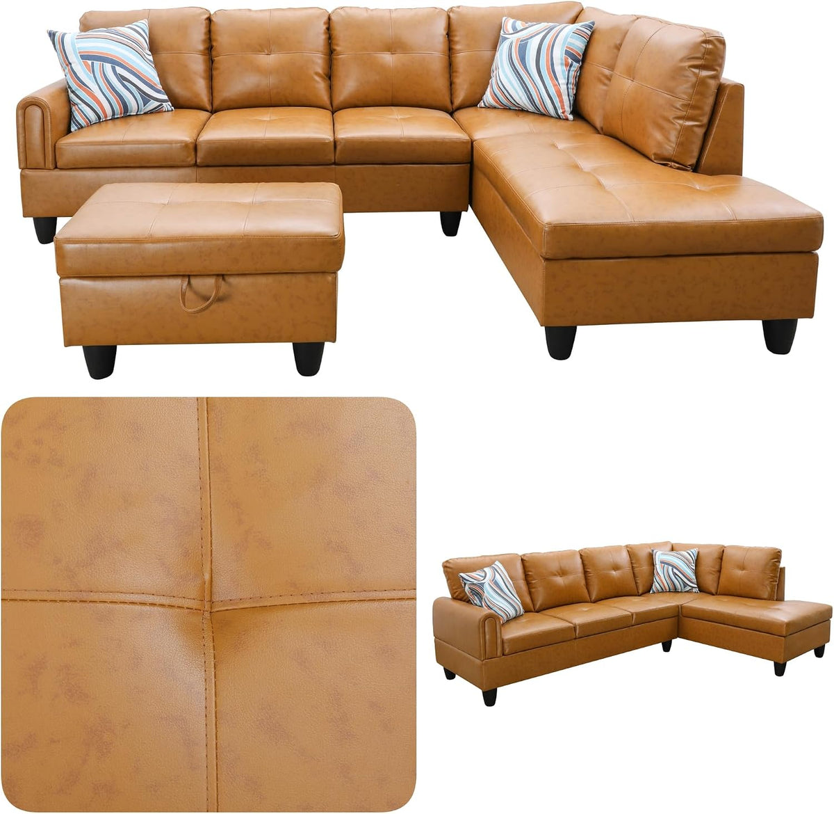 🛋️ Modern Modular L-Shaped Sectional Sofa | 4-Seat Couch with Chaise & Storage Ottoman for Cozy Living ✨🏡