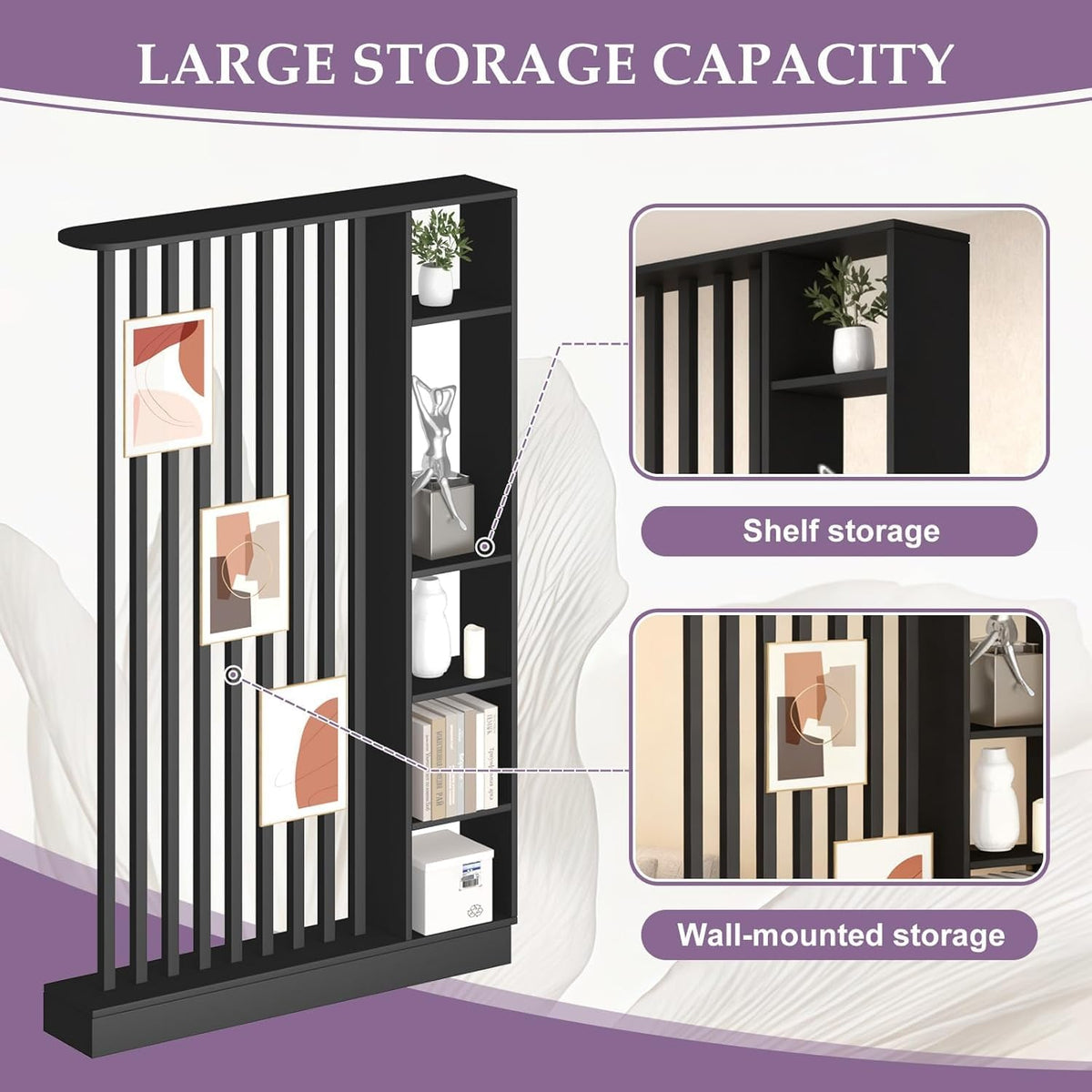 🖤 Modern Freestanding Room Divider with Shelves | 78.7" Tall Open Bookcase & Space-Saving Partition ✨🏡