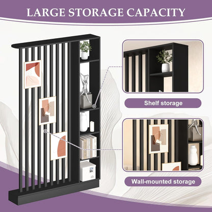 🖤 Modern Freestanding Room Divider with Shelves | 78.7" Tall Open Bookcase & Space-Saving Partition ✨🏡