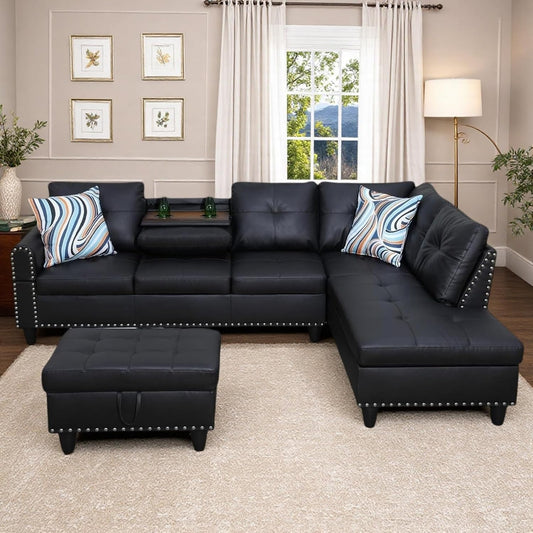 🛋️ Modern Leather L-Shaped Sectional Sofa | Cozy Living Room Couch with Chaise for Stylish Everyday Comfort ✨🏡