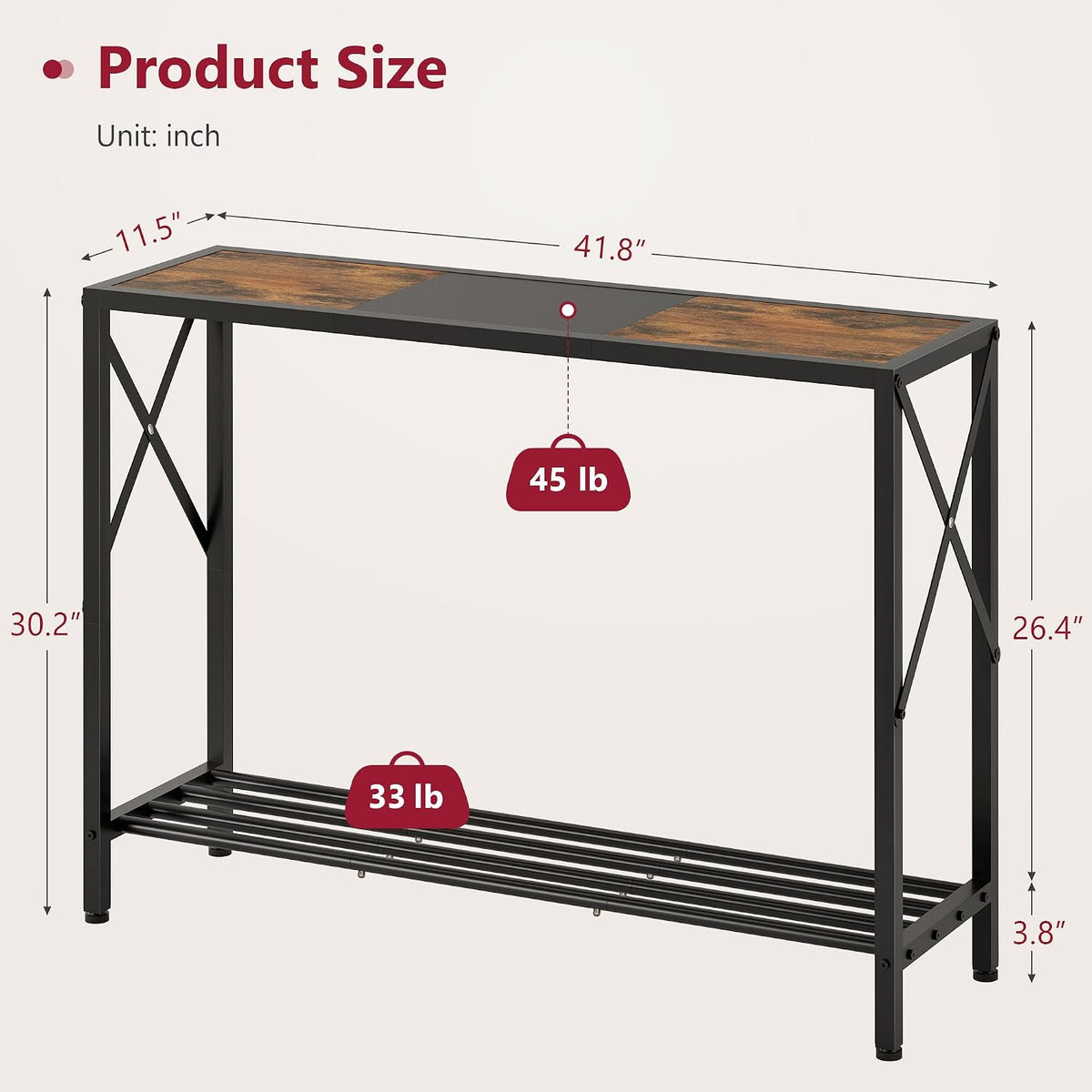 ✨ Rustic Industrial Console Table | 2-Tier Narrow Entryway & Sofa Table with Shelves 🏡