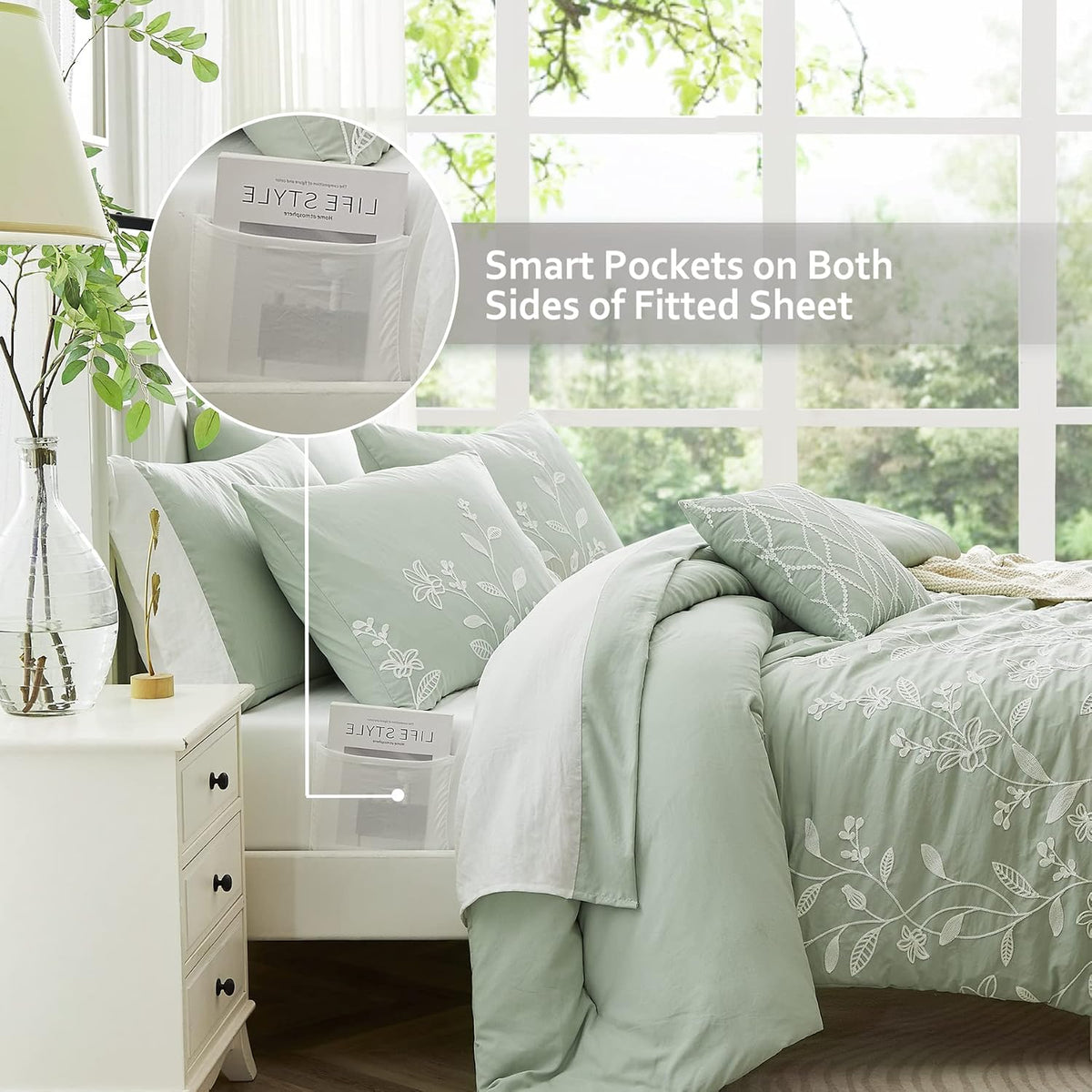 🌿 Boho Farmhouse Embroidered Comforter Set | 7-Piece Cozy Western Bedding Collection 🤎✨