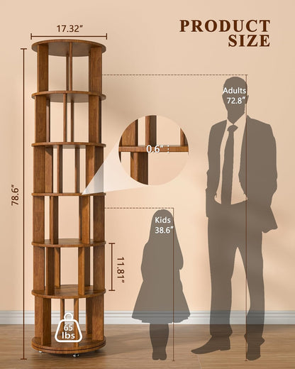 📚 6-Tier 360° Rotating Bookshelf with Wheels | Space-Saving Spinning Bookcase for Cozy Home Storage ✨