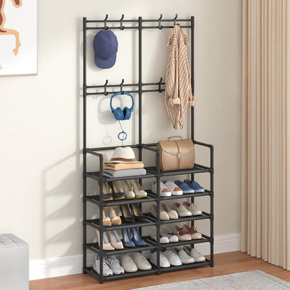 🏡 5-Tier Entryway Coat & Shoe Rack with 8 Hooks | Space-Saving Hall Tree Organizer for Shoes, Bags & Coats ✨