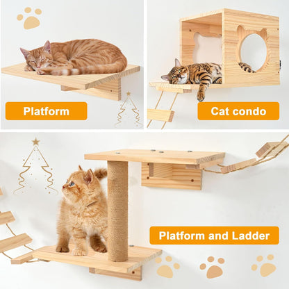 🐱 Natural Wood Cat Wall Furniture | DIY Climbing Shelves, Condo, Ladder & Scratching Post 🌿🏡