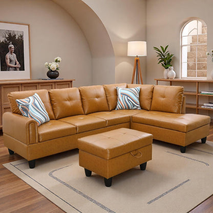 🛋️ Modern Modular L-Shaped Sectional Sofa | 4-Seat Couch with Chaise & Storage Ottoman for Cozy Living ✨🏡