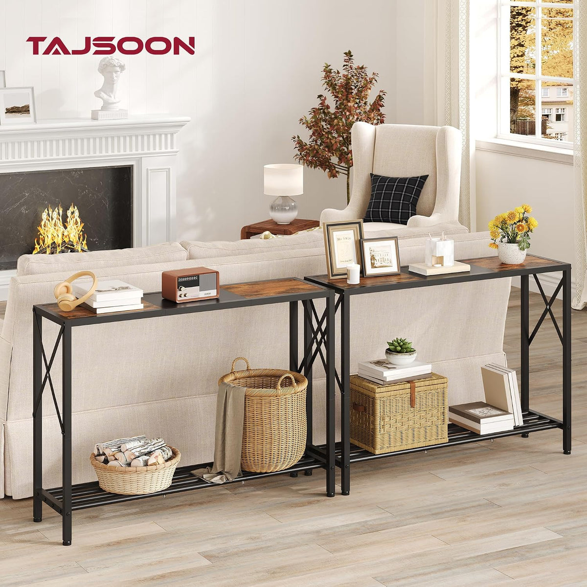 ✨ Rustic Industrial Console Table | 2-Tier Narrow Entryway & Sofa Table with Shelves 🏡