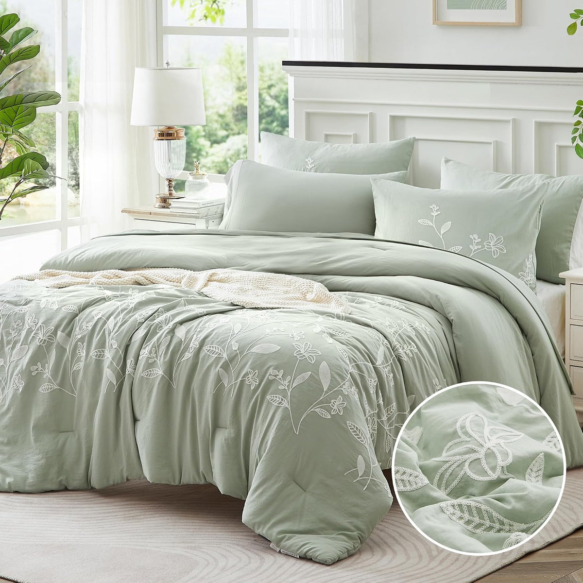🌿 Boho Farmhouse Embroidered Comforter Set | 7-Piece Cozy Western Bedding Collection 🤎✨