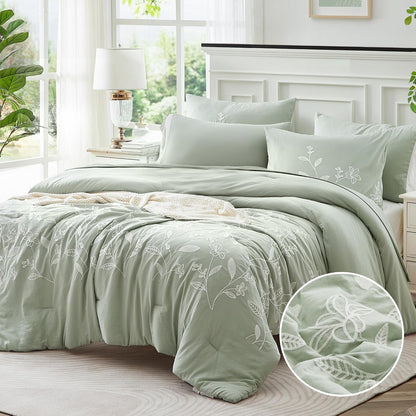 🌿 Boho Farmhouse Embroidered Comforter Set | 7-Piece Cozy Western Bedding Collection 🤎✨