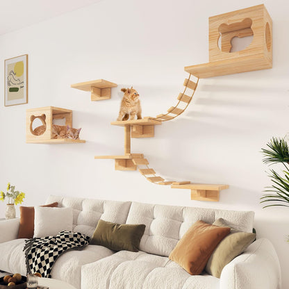 🐱 Natural Wood Cat Wall Furniture | DIY Climbing Shelves, Condo, Ladder & Scratching Post 🌿🏡