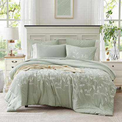 🌿 Boho Farmhouse Embroidered Comforter Set | 7-Piece Cozy Western Bedding Collection 🤎✨