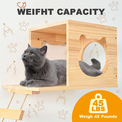 🐱 Natural Wood Cat Wall Furniture | DIY Climbing Shelves, Condo, Ladder & Scratching Post 🌿🏡