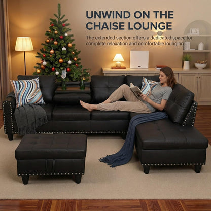🛋️ Modern Leather L-Shaped Sectional Sofa | Cozy Living Room Couch with Chaise for Stylish Everyday Comfort ✨🏡