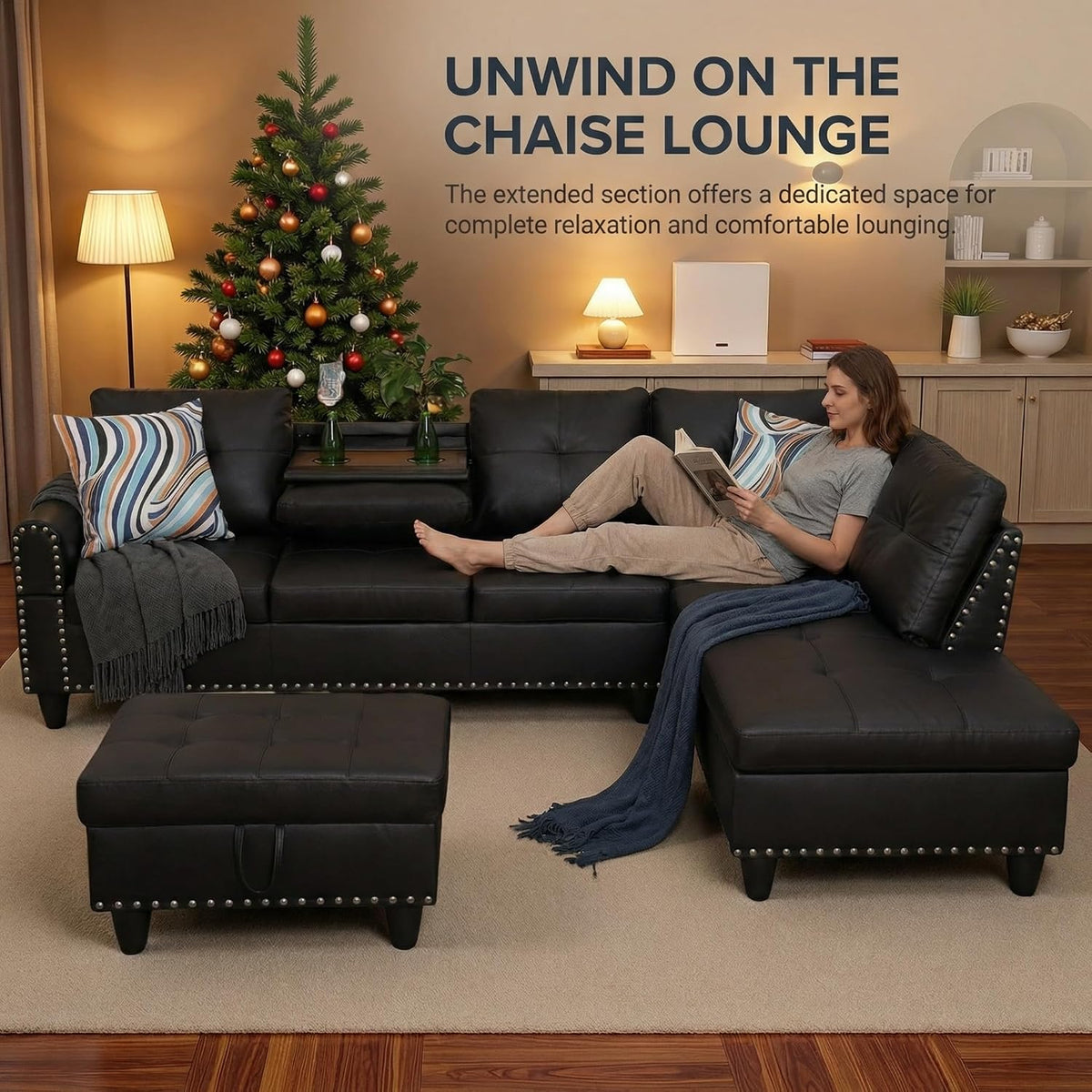 🛋️ Modern Leather L-Shaped Sectional Sofa | Cozy Living Room Couch with Chaise for Stylish Everyday Comfort ✨🏡