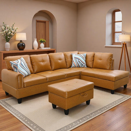 🛋️ Modern Modular L-Shaped Sectional Sofa | 4-Seat Couch with Chaise & Storage Ottoman for Cozy Living ✨🏡