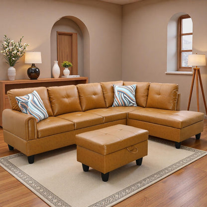 🛋️ Modern Modular L-Shaped Sectional Sofa | 4-Seat Couch with Chaise & Storage Ottoman for Cozy Living ✨🏡