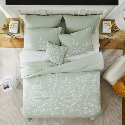 🌿 Boho Farmhouse Embroidered Comforter Set | 7-Piece Cozy Western Bedding Collection 🤎✨