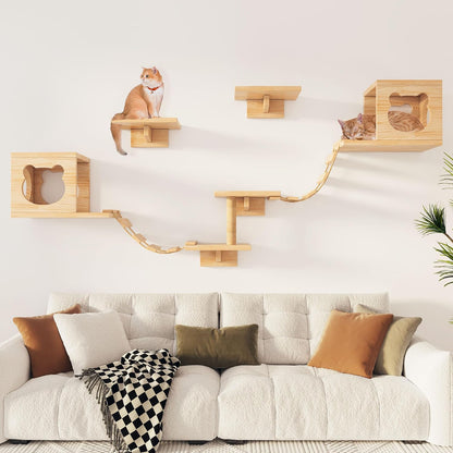🐱 Natural Wood Cat Wall Furniture | DIY Climbing Shelves, Condo, Ladder & Scratching Post 🌿🏡
