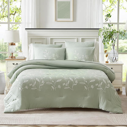 🌿 Boho Farmhouse Embroidered Comforter Set | 7-Piece Cozy Western Bedding Collection 🤎✨