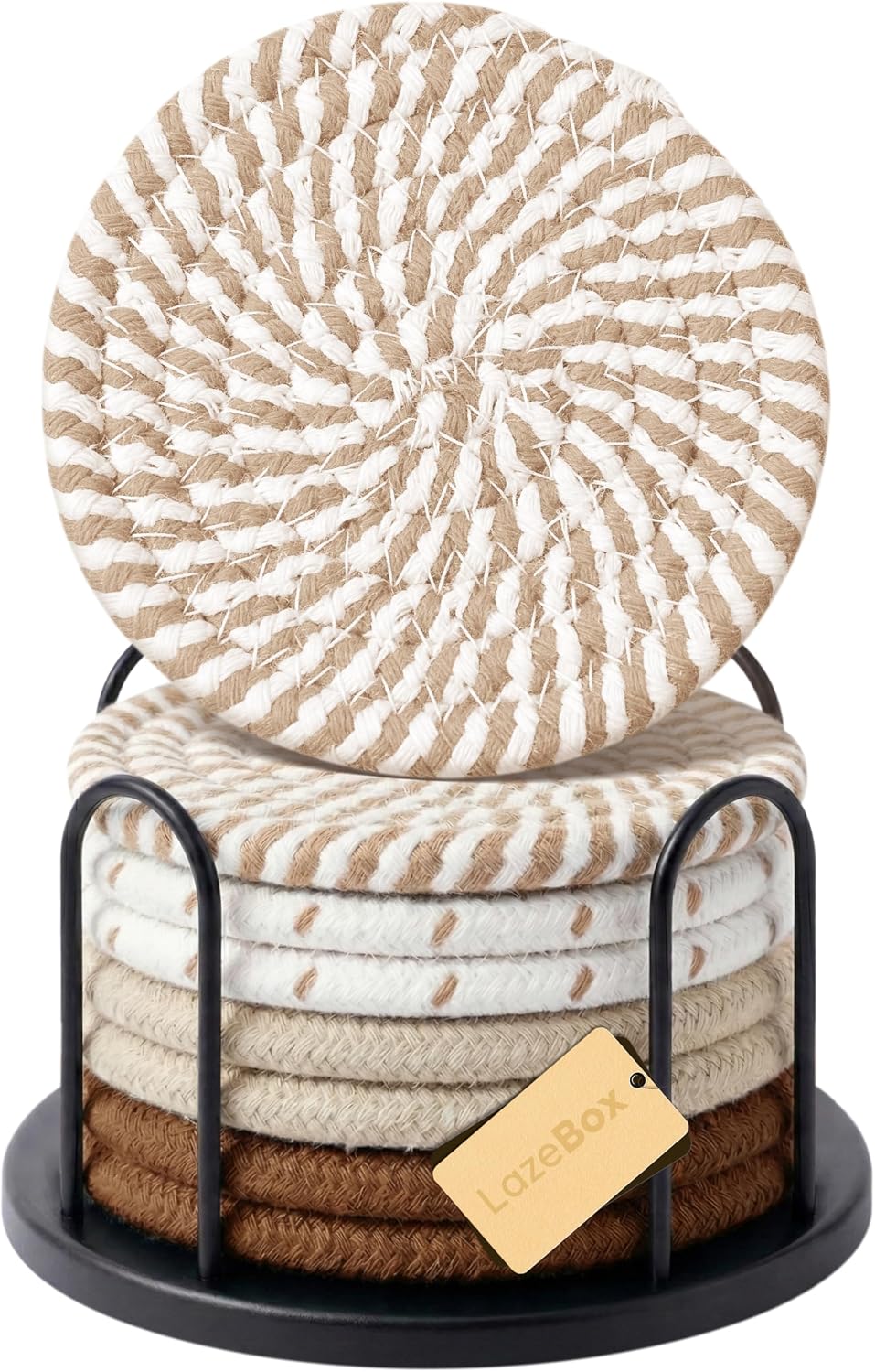 ☕ Cozy Cotton Linen Drink Coasters Set of 8 | Absorbent Non-Slip Table Protectors with Holder for Coffee Table, Kitchen & Home Bar ✨