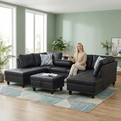 🛋️ Modern Leather L-Shaped Sectional Sofa | Cozy Living Room Couch with Chaise for Stylish Everyday Comfort ✨🏡