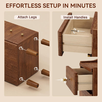 ✨ Modern 3-Drawer Nightstand | Cozy Bedside Storage Cabinet & Space-Saving Bedroom Table 🛏️🌿