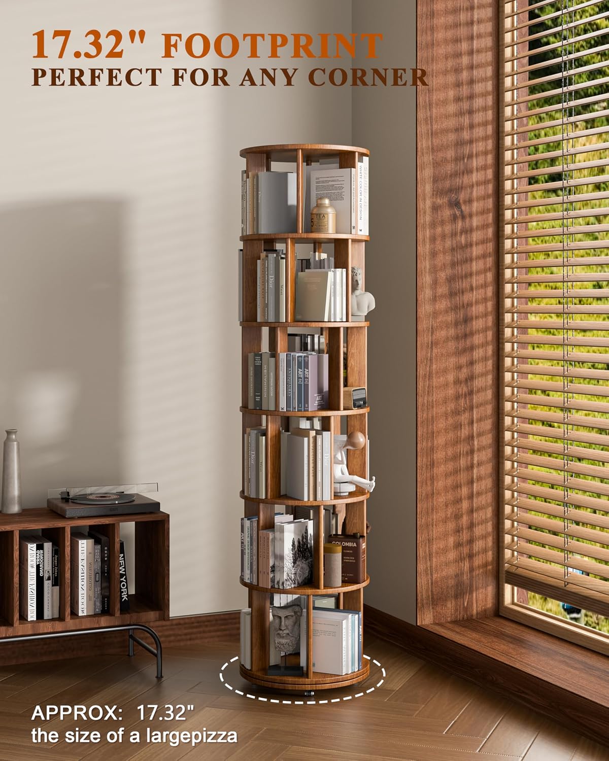 📚 6-Tier 360° Rotating Bookshelf with Wheels | Space-Saving Spinning Bookcase for Cozy Home Storage ✨