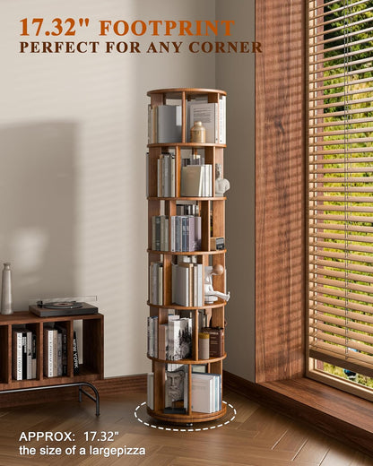 📚 6-Tier 360° Rotating Bookshelf with Wheels | Space-Saving Spinning Bookcase for Cozy Home Storage ✨