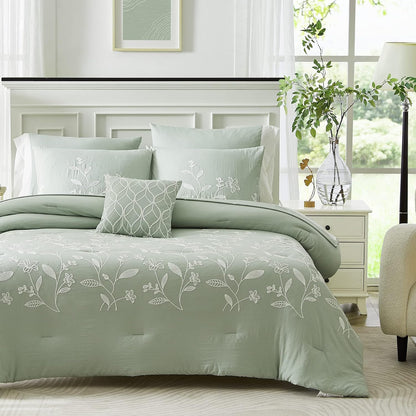 🌿 Boho Farmhouse Embroidered Comforter Set | 7-Piece Cozy Western Bedding Collection 🤎✨