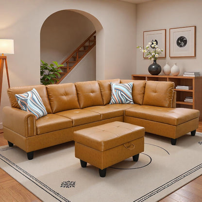 🛋️ Modern Modular L-Shaped Sectional Sofa | 4-Seat Couch with Chaise & Storage Ottoman for Cozy Living ✨🏡