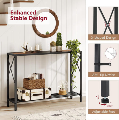 ✨ Rustic Industrial Console Table | 2-Tier Narrow Entryway & Sofa Table with Shelves 🏡