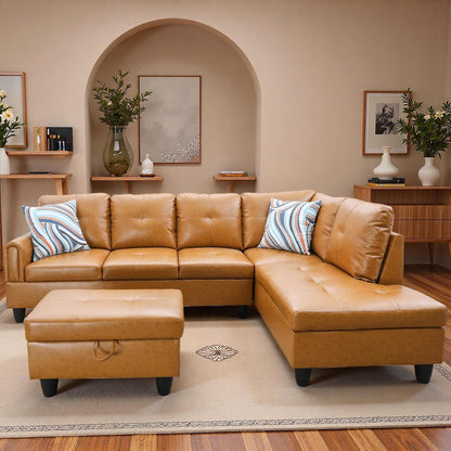 🛋️ Modern Modular L-Shaped Sectional Sofa | 4-Seat Couch with Chaise & Storage Ottoman for Cozy Living ✨🏡