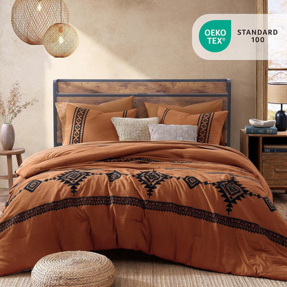 🤎 Boho Farmhouse Embroidered Comforter Set | 7-Piece Cozy Western Bedding Collection 🌿✨