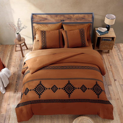 🤎 Boho Farmhouse Embroidered Comforter Set | 7-Piece Cozy Western Bedding Collection 🌿✨